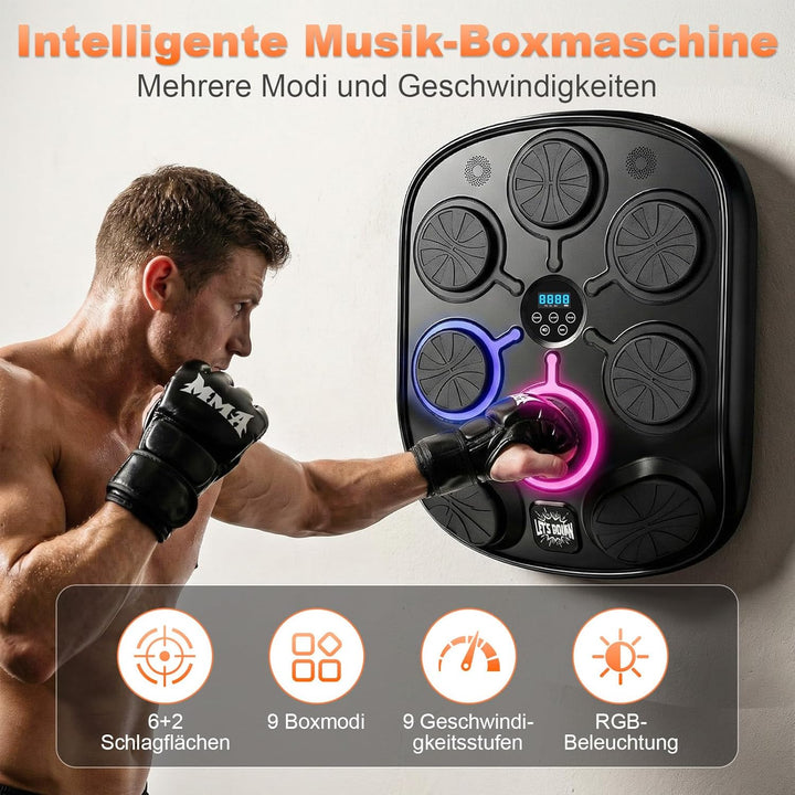 Musikboxmaschine mit Handschuhen, Wandmontage Smart Punching Target mit Bluetooth, 9 Musik-/Lichtmod