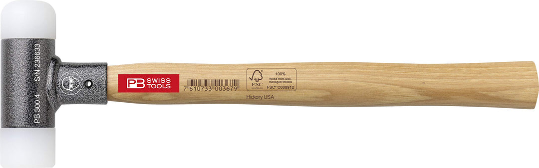 PB Swiss Tools Kunststoffhammer PB 300 mit Stiel aus Hickory-Holz, Rückschlagfrei, 100% Swiss Made,