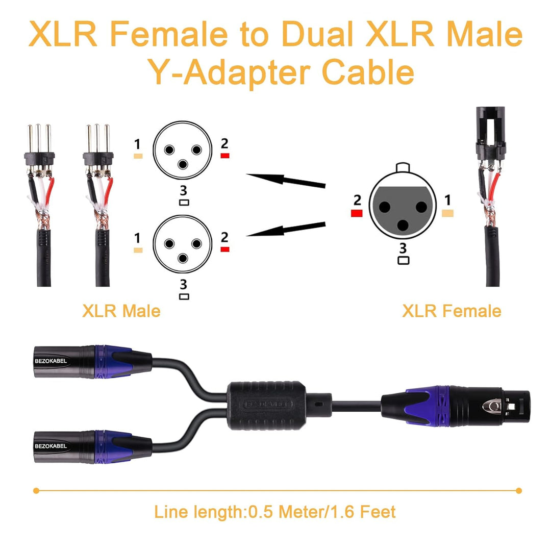 XLR-Splitter, Buchse auf Dual-Stecker, 3 m, Symmetrische Mikrofon-Splitter-Buchse auf 2 Stecker, Y-S