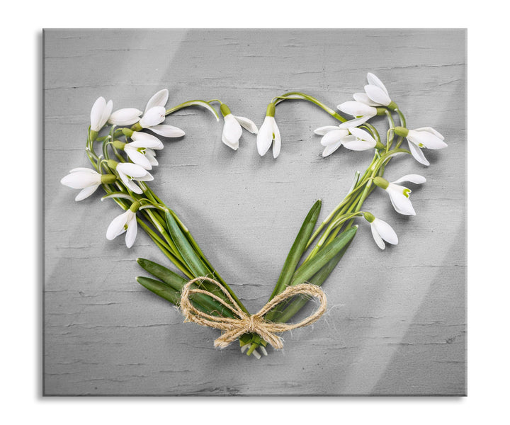 Herz aus Blumen Herdabdeckplatte & Spritzschutz aus Echtglas | Für Herd-Kochfelder | 60x52 cm