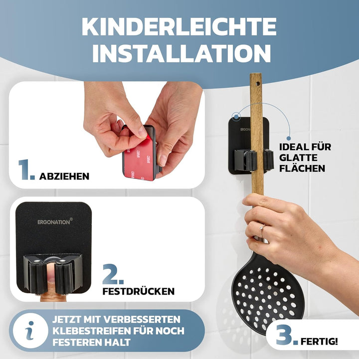 Selbstklebende Besenhalter & Gerätehalter Wand ohne Bohren und Schrauben | Robuste Wandhalterung aus