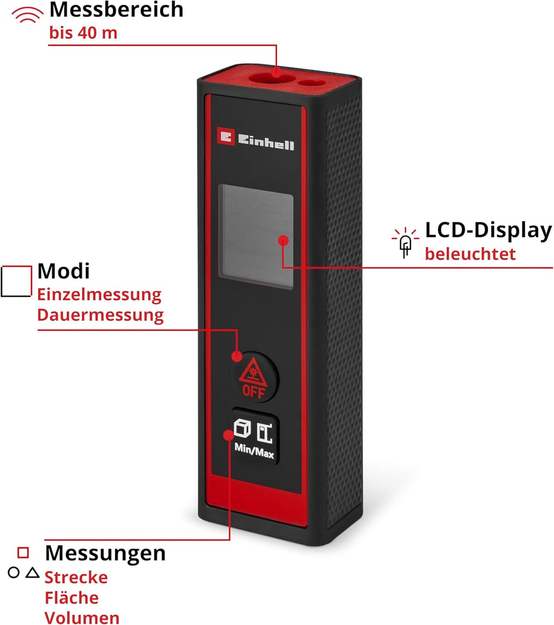 Einhell Laser Entfernungsmesser TC-LD 40 R (40 m max. Messbereich, Messmodi Distanz, Fläche, Volumen