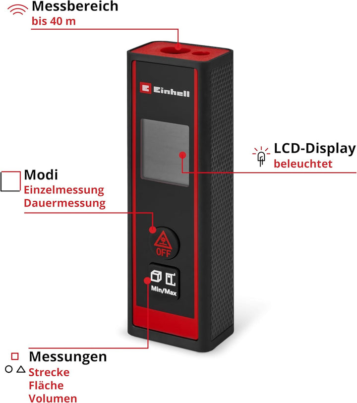 Einhell Laser Entfernungsmesser TC-LD 40 R (40 m max. Messbereich, Messmodi Distanz, Fläche, Volumen