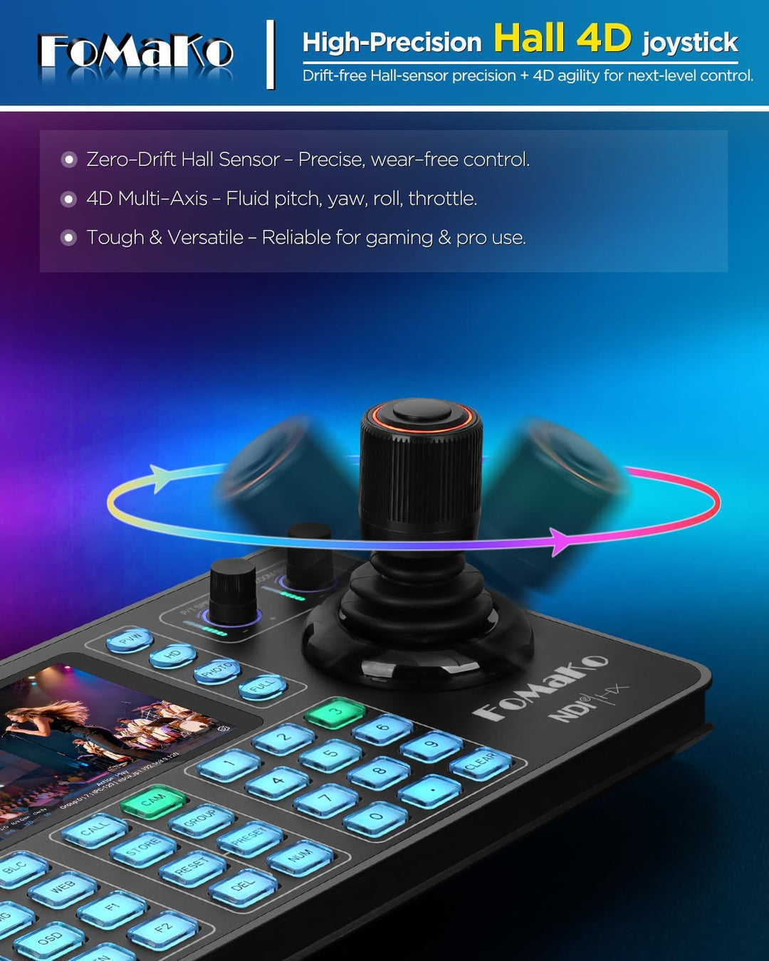 FoMaKo K800Nx2+KC608N NDI PTZ Controller, 4K 60FPS NDI HX3 PTZ Kamera, KI-Auto-Tracking, 20x Optisch