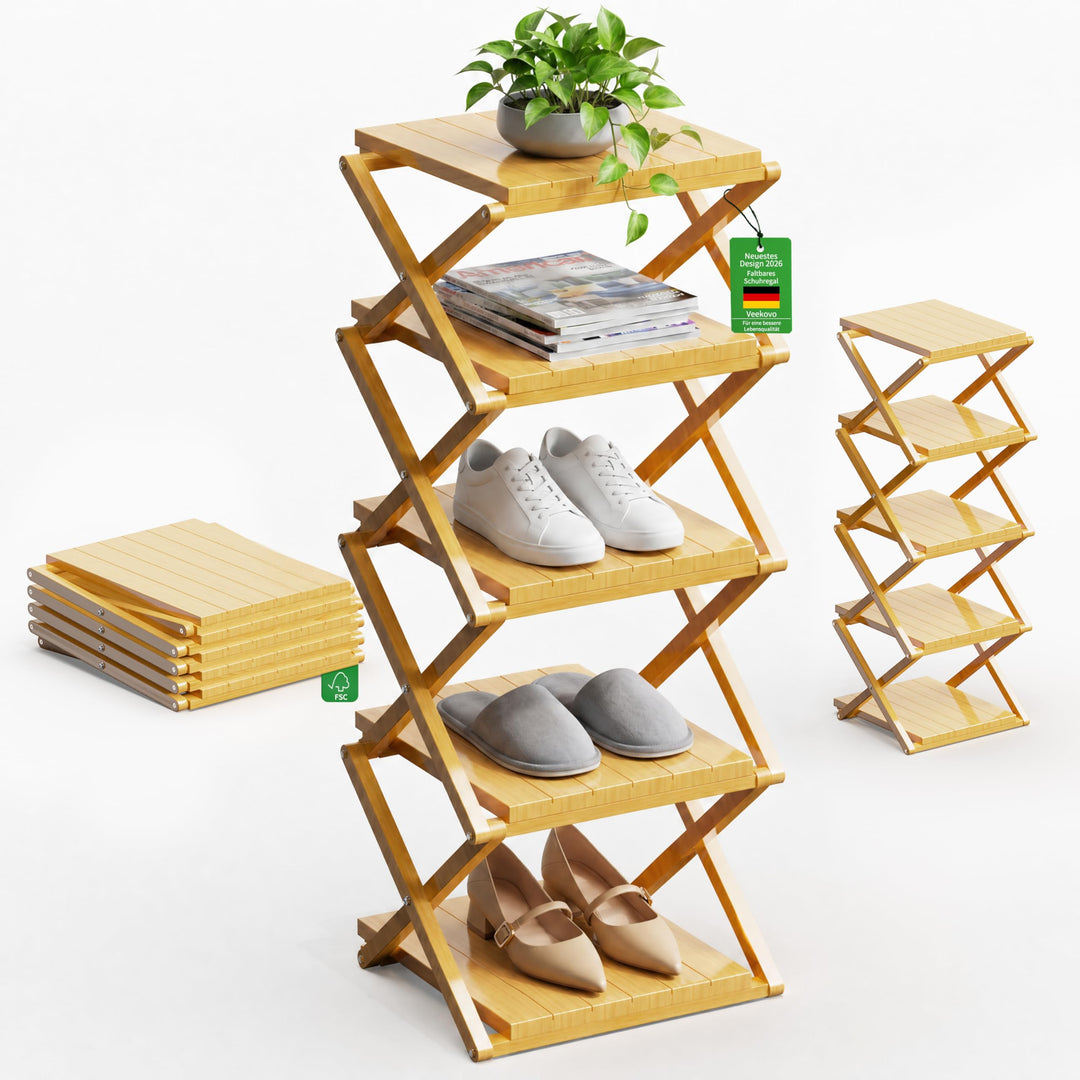 schmales Schuhregal, Ohne Installation, klappbarer Schuhhalter, Tragbare Holz Schuhregale, platzspar