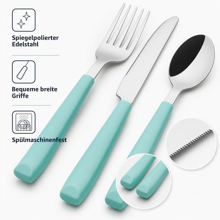 EXZACT Besteck Set 16 Stück - Edelstahl mit Kunststoff-Handgriffen - Bequem zu halten - 4 x Gabeln,