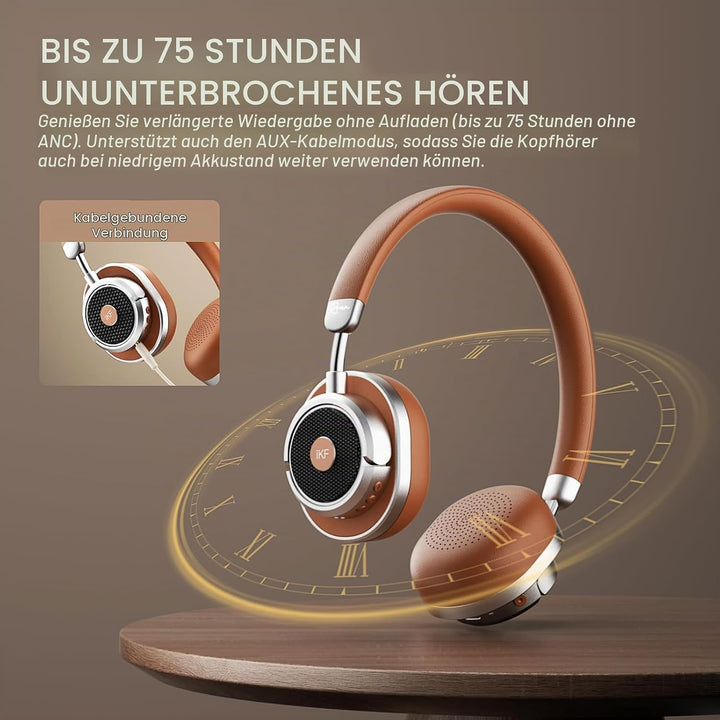 iKF Rona Retro Kopfhörer Bluetooth Mit Adaptive Noise Cancelling, Vintage Kopfhörer Kabellos, Hi-Res