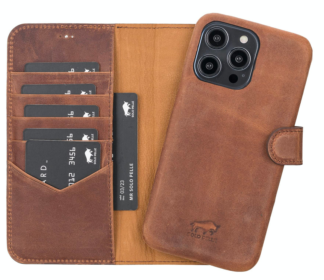 Solo Pelle Lederhülle kompatibel für iPhone 14 Pro Max in 6.7 Zoll abnehmbare Hülle (2in1) inkl. Kar