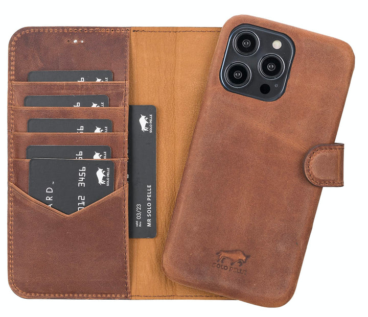 Solo Pelle Lederhülle kompatibel für iPhone 14 Pro Max in 6.7 Zoll abnehmbare Hülle (2in1) inkl. Kar