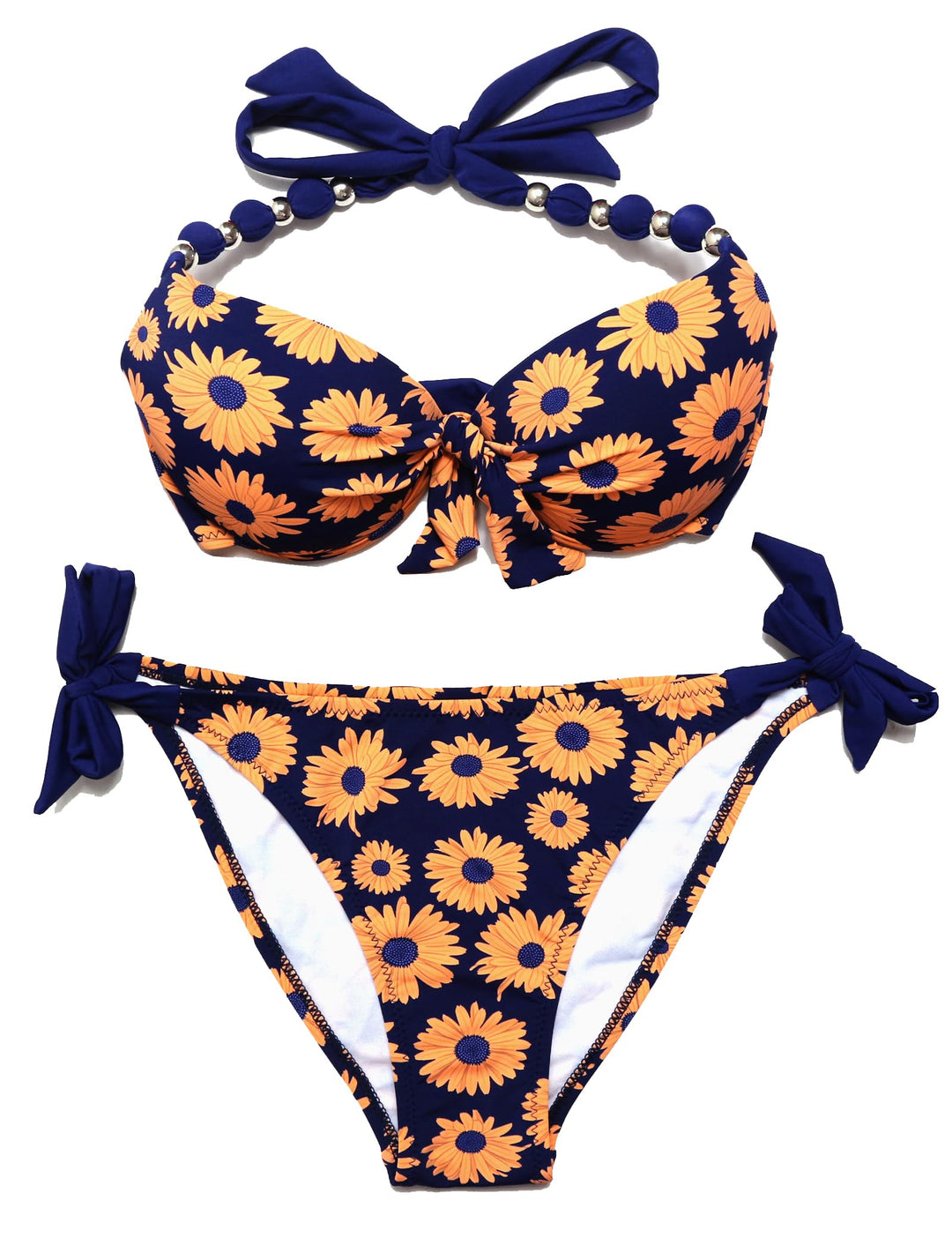 EONAR Damen Seitlich Gebunden Bikini Sets Abnehmbar Bademode Push up Bikinioberteil mit Nackenträger