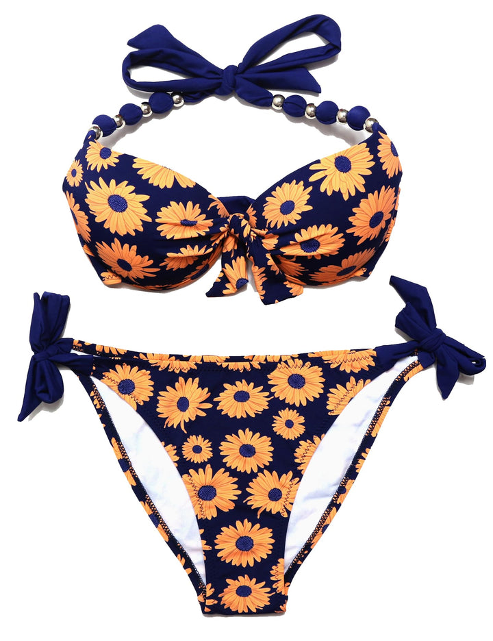 EONAR Damen Seitlich Gebunden Bikini Sets Abnehmbar Bademode Push up Bikinioberteil mit Nackenträger