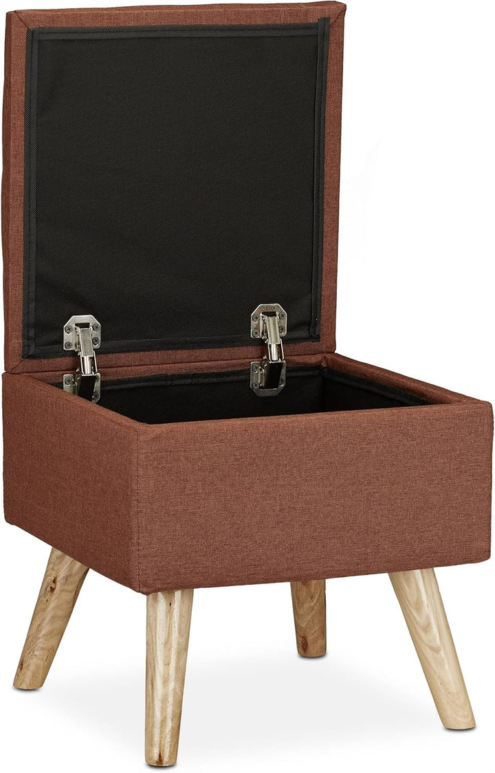 Relaxdays, braun Hocker mit Stauraum, Kunstleinen-Bezug, gepolstert, Holzbeine, Fusshocker mit Decke