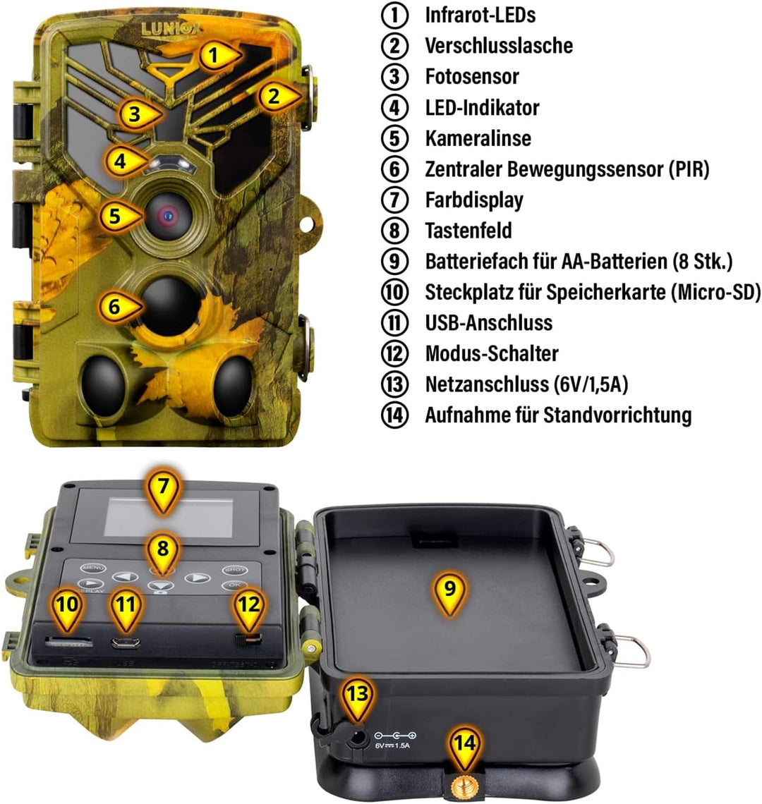 LUNIOX VC24 Wildkamera Fotofalle Digital Full HD bis zu 24MP mit Bewegungsmelder Nachtsicht Schutzar