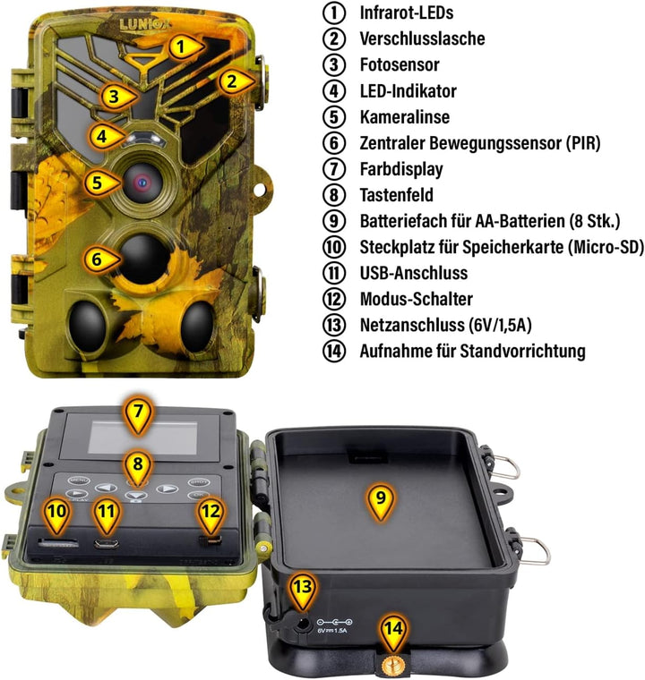 LUNIOX VC24 Wildkamera Fotofalle Digital Full HD bis zu 24MP mit Bewegungsmelder Nachtsicht Schutzar