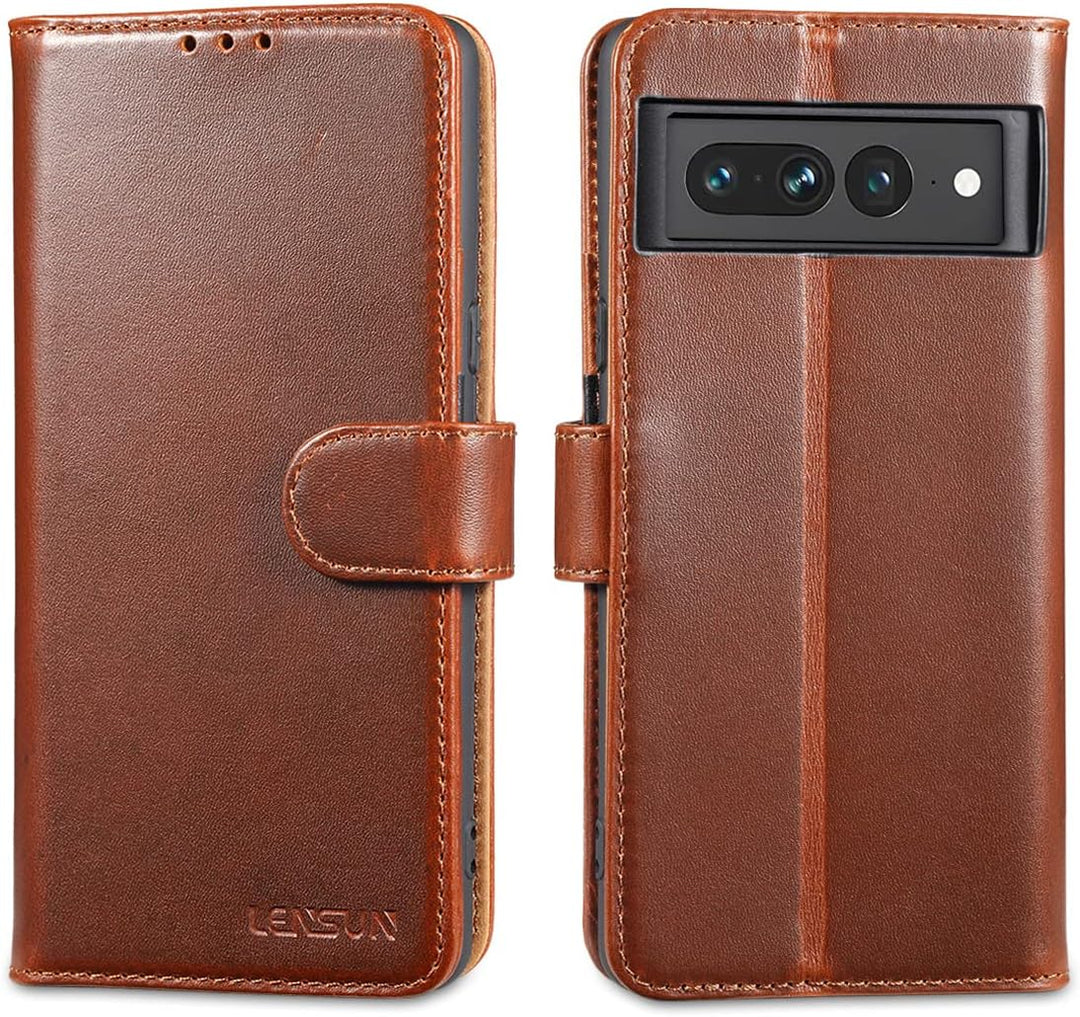 LENSUN Echtleder Hülle für Google Pixel 7 Pro, Handyhülle [Echtes Leder] [Magnetverschluss] Flip Han