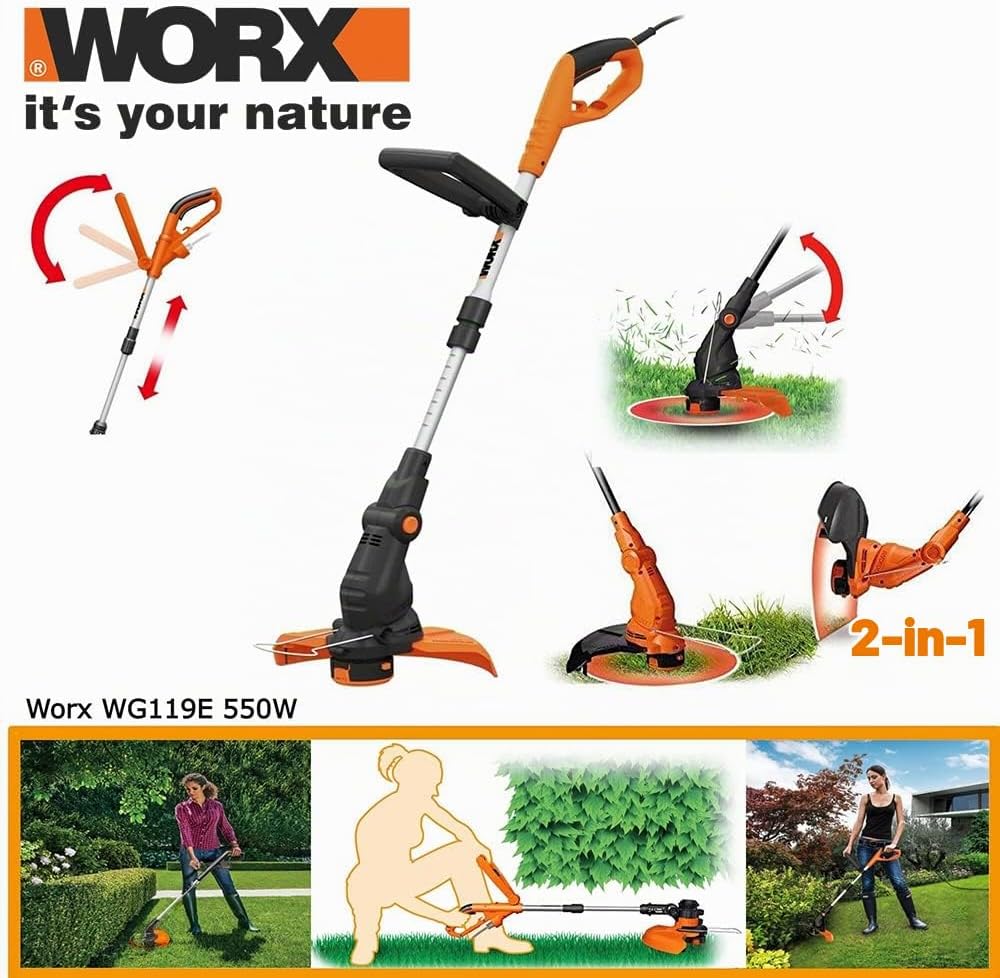 WORX WG119E Rasentrimmer 550W – Rasen Schneider mit 2-in-1 Funktion: Trimmen &amp; Kantenschneiden – Ink