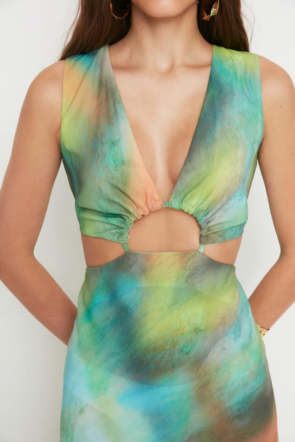 TRENDYOL Frau Design Maxi A-Linie Regular Fit Webstoff Kleid 38 Mehrfarbig, 38 Mehrfarbig