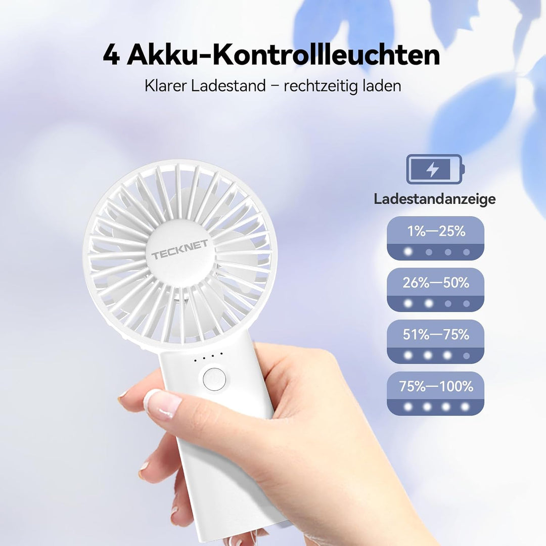 TECKNET Handventilator Tragbarer, 5000mAh Handventilator Akku Aufladbar, Mini handventilator mit LED