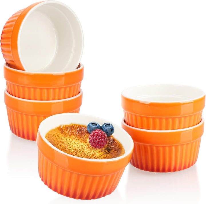 com-four® 6x Ragout Fin Schale - Ofenfeste Förmchen in orange - Creme Brulee Schälchen - Dessertscha