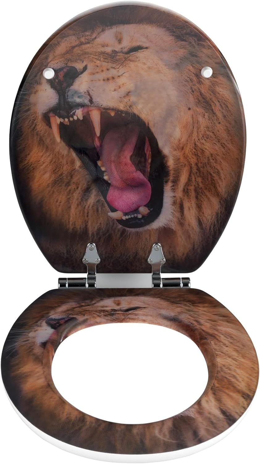 WENKO WC-Sitz Lion, Toilettensitz mit Absenkautomatik und 3D-Motiv, WC-Deckel für sanftes Deckelschl