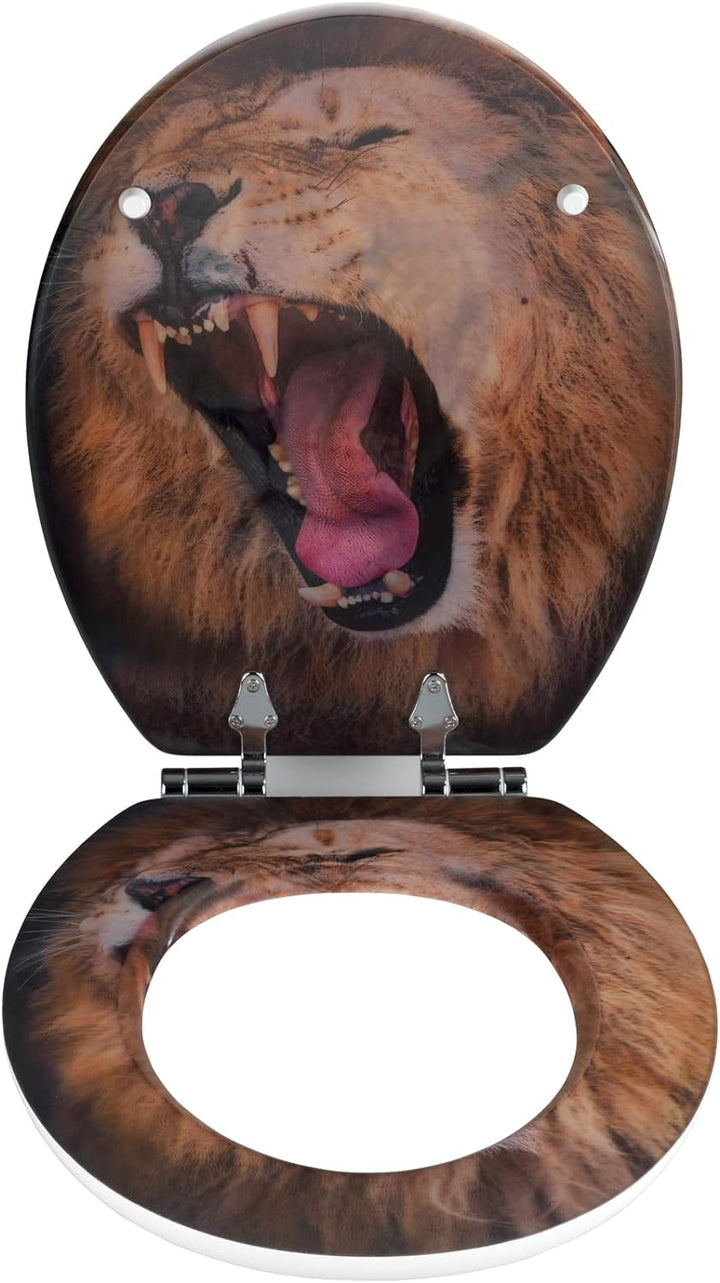 WENKO WC-Sitz Lion, Toilettensitz mit Absenkautomatik und 3D-Motiv, WC-Deckel für sanftes Deckelschl