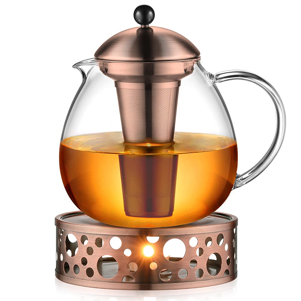glastal 1500ml Bronze Teekanne mit Stövchen Teebereiter Glas und Edelstahl Teewärmer Teekanne Suit 1