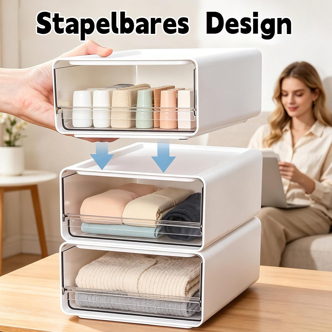 3 Stück Schreibtisch Organizer mit Schubladen, Stapelbare Schubladenbox Büro Organizer für Schublade