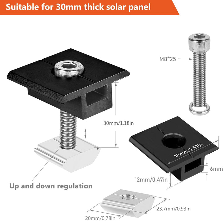 Solarmodul Halterung Mittelklemmen 30mm Schwarz: 10 Stück Solarpanel Halterung, PV Modul Klemmen, Al