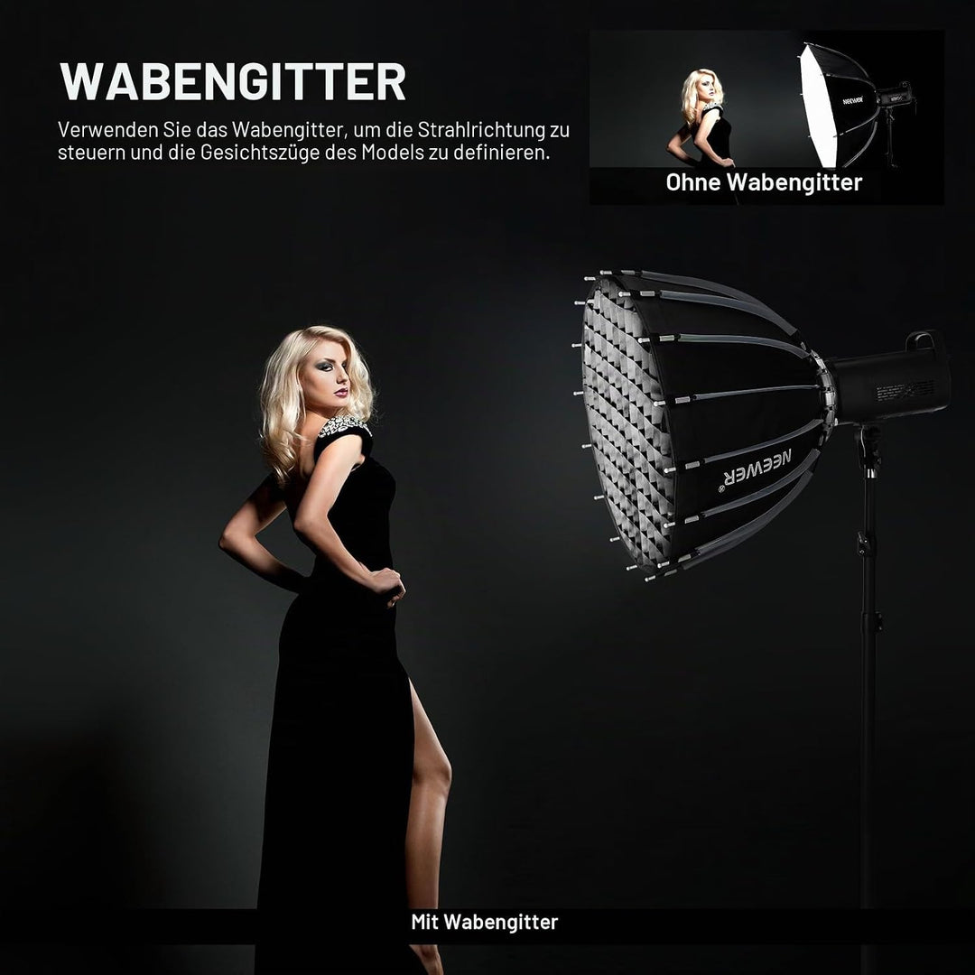 NEEWER 21,7"/55cm Softbox Parabolic Bowens Mount, Schnellwechsel mit Diffusoren/Gitter/Tasche für Vi