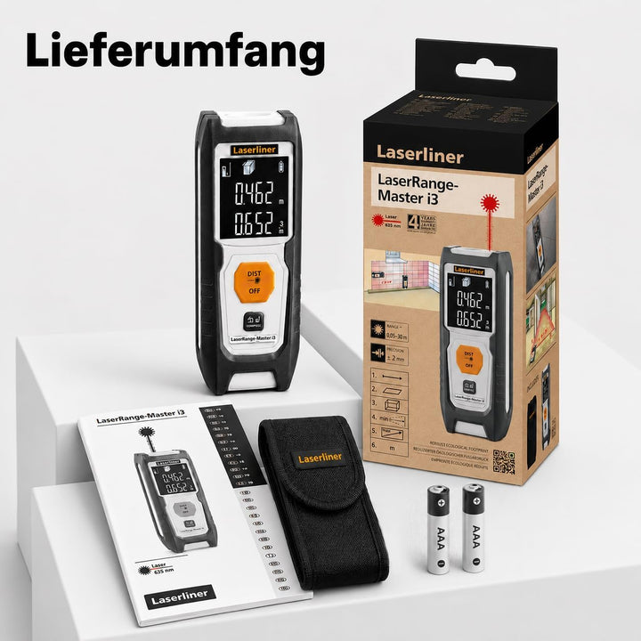 Laserliner Laser Entfernungsmesser, LaserRange-Master i3, digitales Messgerät mit 30 m Messbereich,