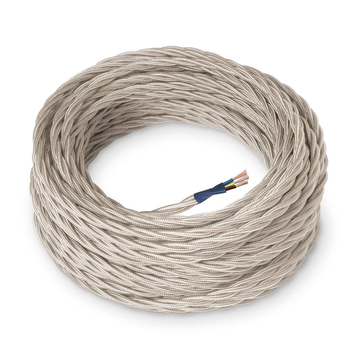 Amarcords - Textilkabel für Lampen ELFENBEIN, geflochten, Seide, 10 Meter, mit Erdung 3x0,75 - Stoff