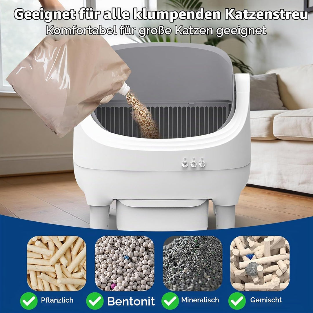 Selbstreinigende Katzentoilette mit App-Steuerung, Extra grosse Kapazität, Geruchsfrei, Automatische