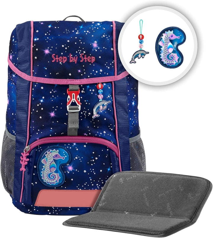 Step by Step Rucksack-Set KID REFLECT „Star Seahorse Zoe“, mit Sitzkissen, ergonomischer Mini-Ranzen
