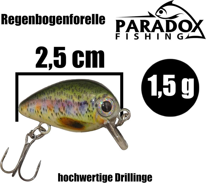 mini Wobbler Set 5 Wobbler (2,5cm 1,5g schwimmend Lauftiefe: 0,6m-1 m) zum Forellen Angeln oder als