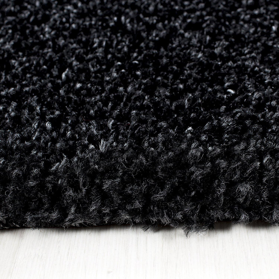 HomebyHome Teppich Wohnzinmer Shaggy Hochflor Anthrazit 120 cm Rund Bordüre Design - Flauschiger Tep
