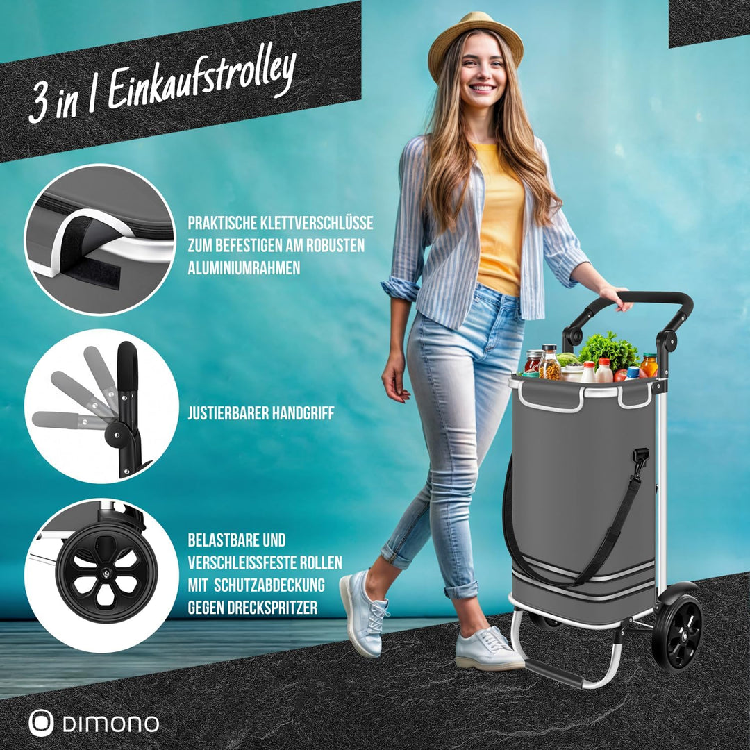 Dimono® Einkaufstrolley Klappbarer 3 in1 Trolley zum Einkaufen; 56 Liter inkl. Kühlfach; Transportwa