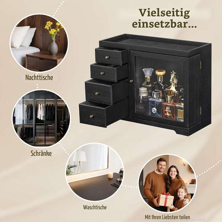 Parfüm Organizer, Holz Herren Parfüm Ständer mit Schublade, Parfüm Regal mit Transparent Sichtbarer
