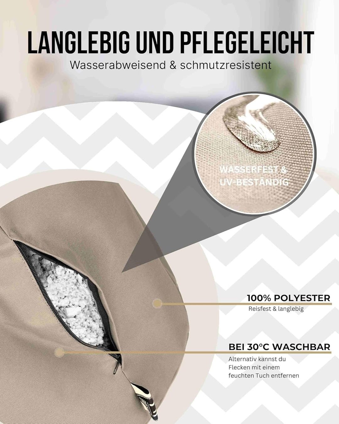 PATCH HOME Patchhome Sitzsack Tropfenform mit Reissverschluss Nachfüllbar - für In &amp; Outdoor - mit S