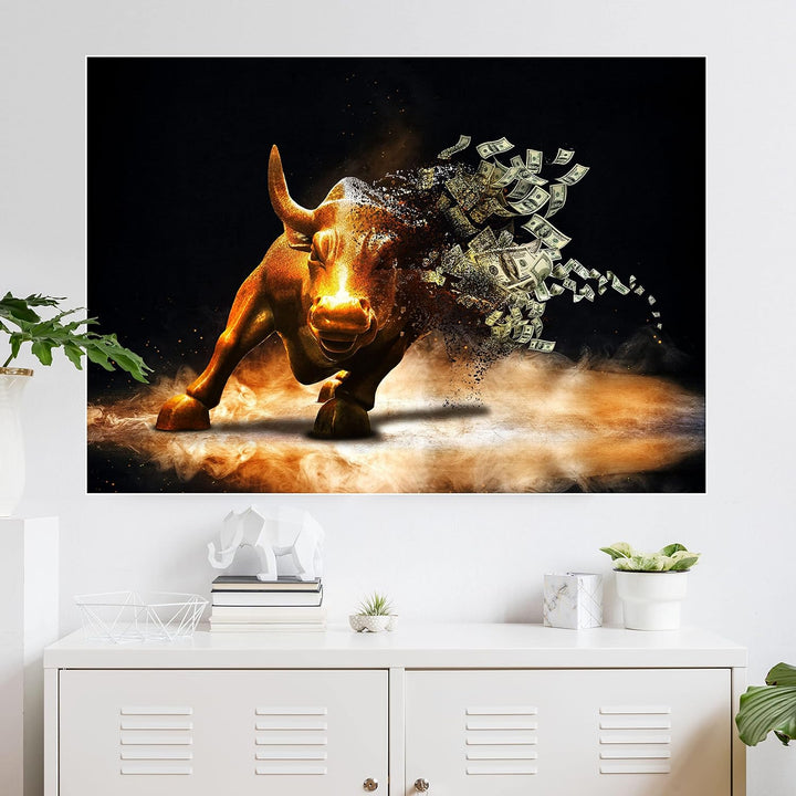 wandmotiv24 Poster als Wanddeko, Grösse Din A0, Goldener Stier, Dollar, Geldscheine, Geld, Tier, Mod