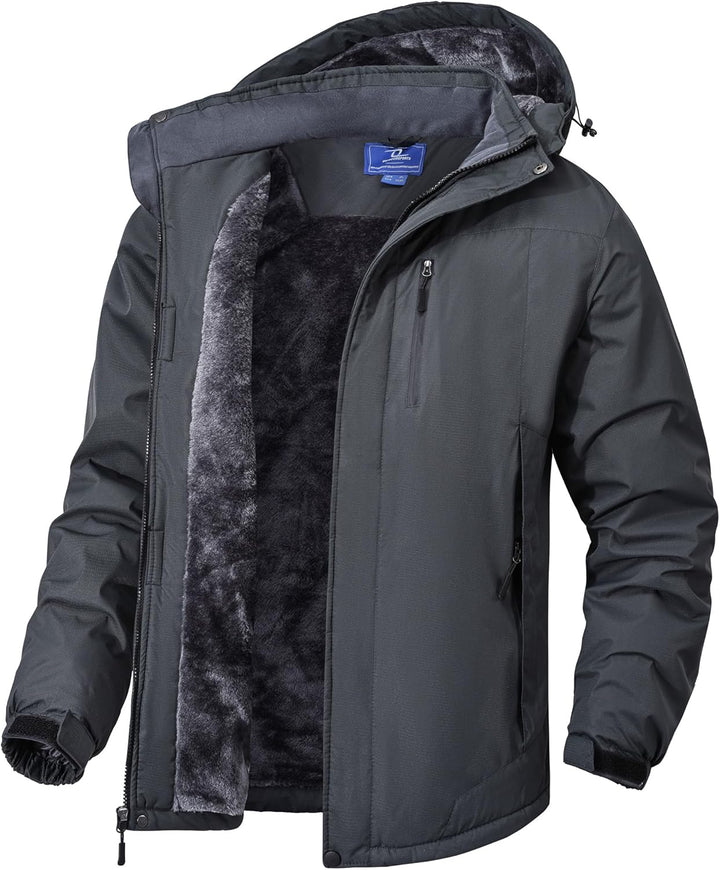 Zzkouine Herren Winter wasserdichte Fleecejacke Warm Gefüttert Winterjacke mit Kapuze Wasserabweisen