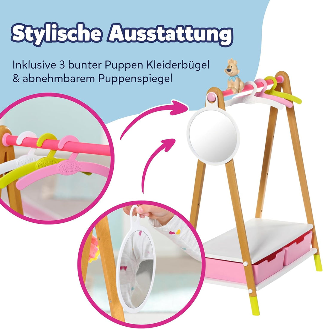 Zapf Creation 830000 BABY born Kleiderstange - Puppenkleider-Ständer mit Holz-Optik und Zubehör Sing