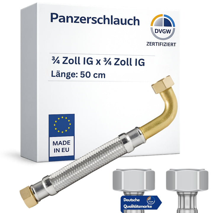DVGW gep. Panzerschlauch 3/4 Zoll DN20 DN19 Edelstahl Flexschlauch Wasseranschluss Heizung Enthärtun