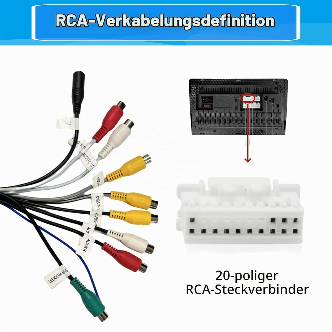20 Pin RCA Stecker Stereo Audio Video AUX Adapterkabel für Android Autoradio RCA Kabelbaum mit Subwo