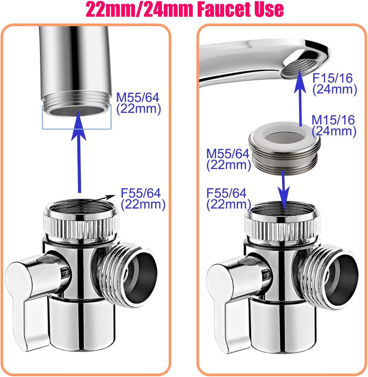 Roscid Handheld Bad Bidet Sprayer Set mit 3 Wege Wasserhahn Bidet Sprayer mit 2M Schlauch mit G1/2 W