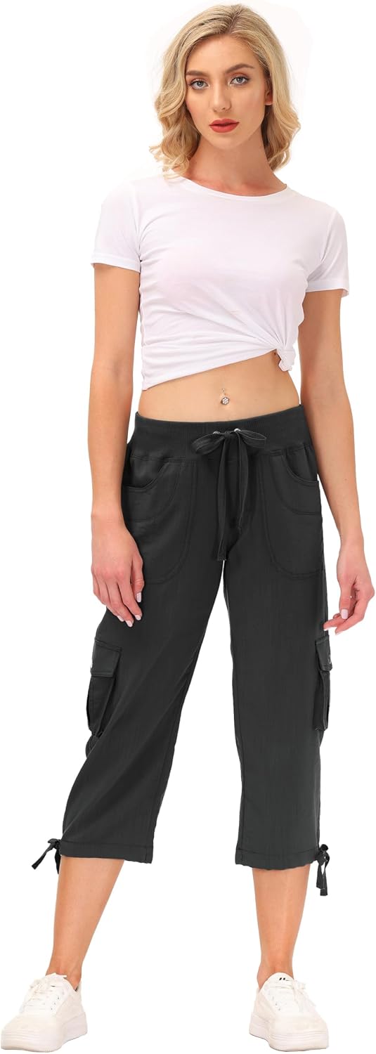 JINSHI Hosen Damen Sommer Cargohose 3/4 Hose Caprihose Freizeithose Wanderhosen Outdoorhose mit Mehr