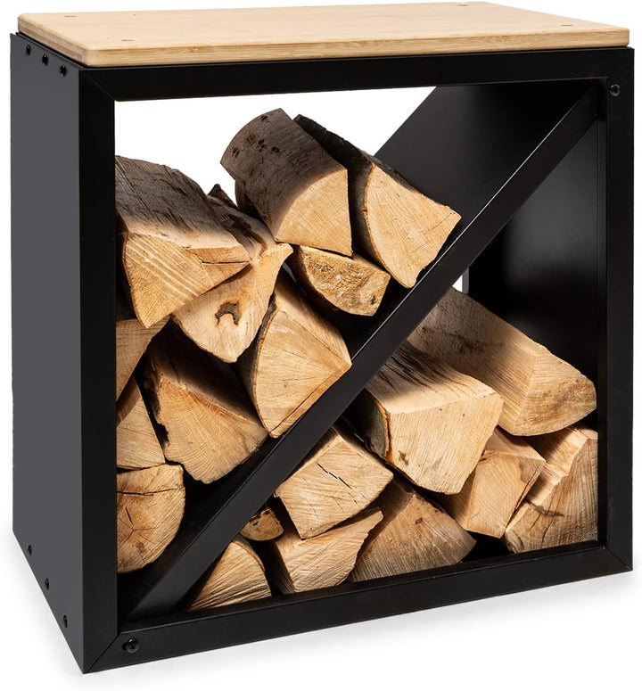 blumfeldt Kindlewood, praktischer Holzspeicher, Holzlager, Stahl-Lagerkasten, rustikal, Bambusplattt