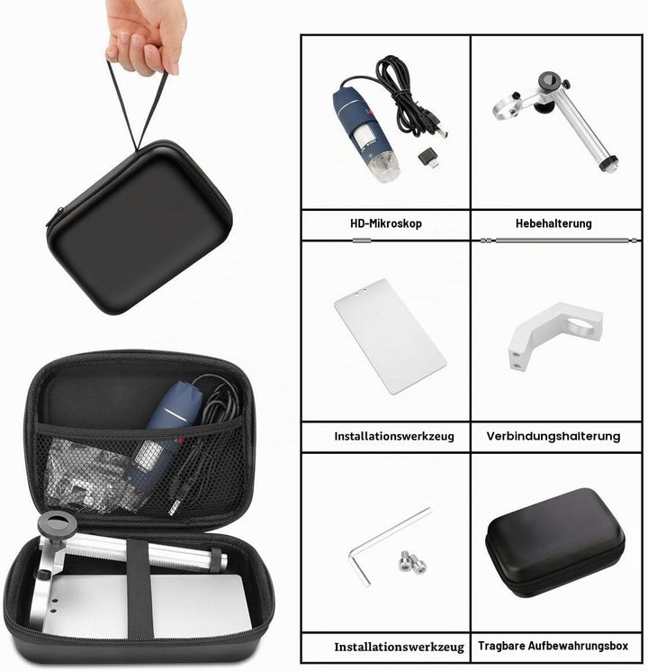 Jiusion HD 2MP USB Digitalmikroskop 40-1000X Tragbare Vergrösserungs-Endoskopkamera mit 8 LEDs Stabi