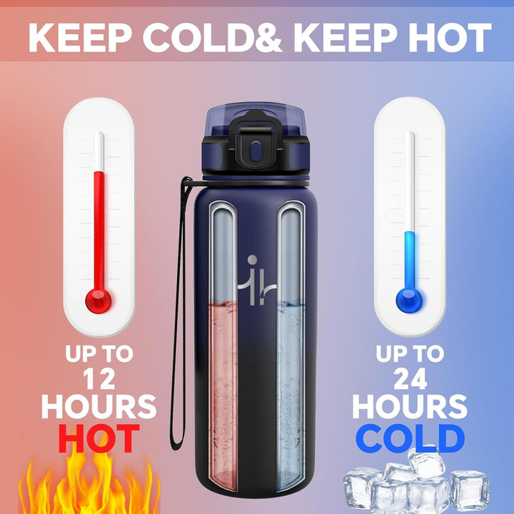 Trinkflasche Edelstahl - Auslaufsichere Trinkflasche - Thermobecher 750ml - Leicht zu Reinigen - Iso