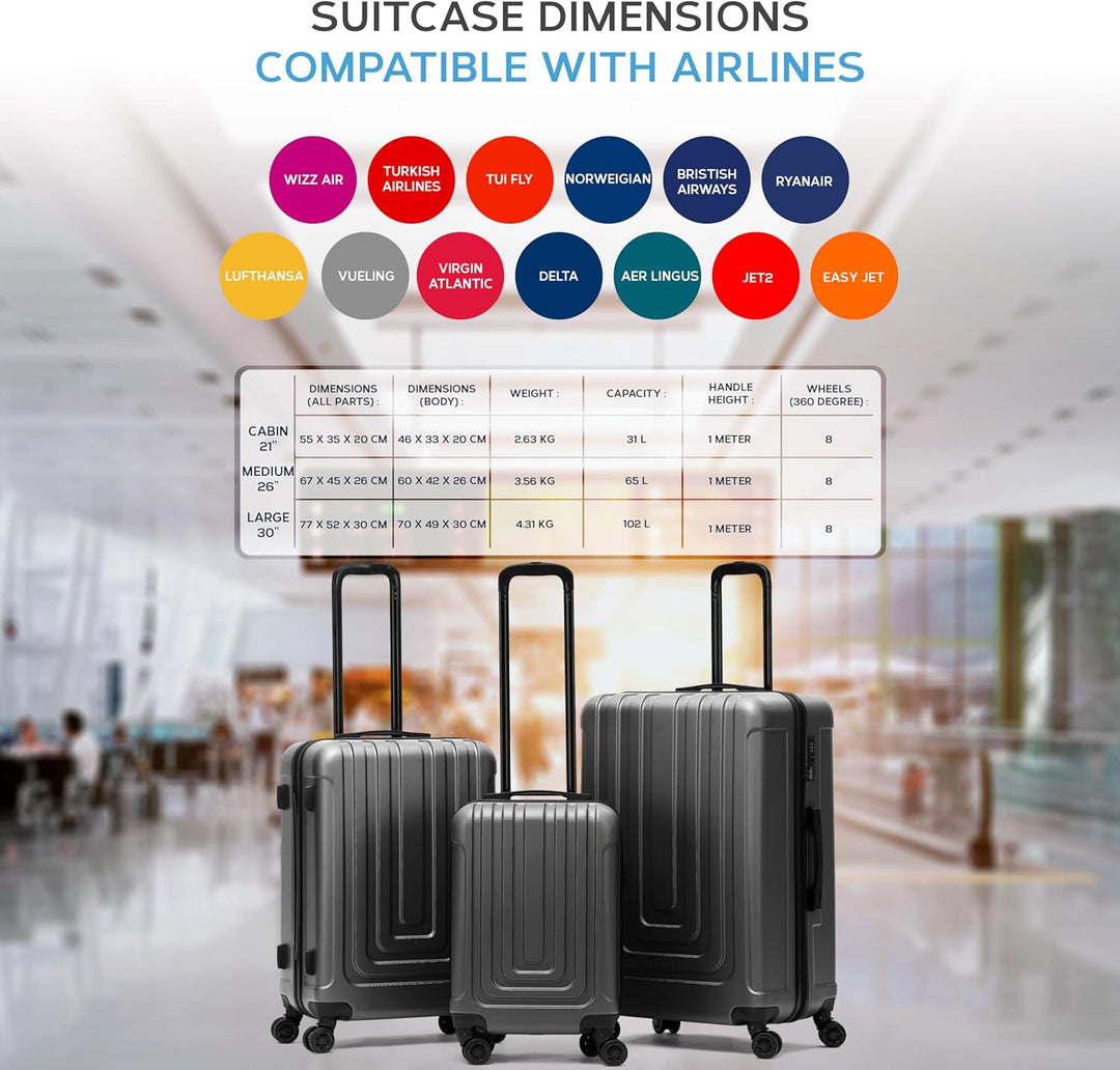 Flight Knight Premium Lightweight Suitcase - TSA-Schloss Mit USB-Anschluss - 8 Spinner-Rader - ABS-H