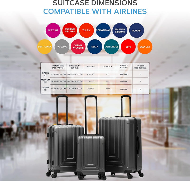 Flight Knight Premium Lightweight Suitcase - TSA-Schloss Mit USB-Anschluss - 8 Spinner-Rader - ABS-H